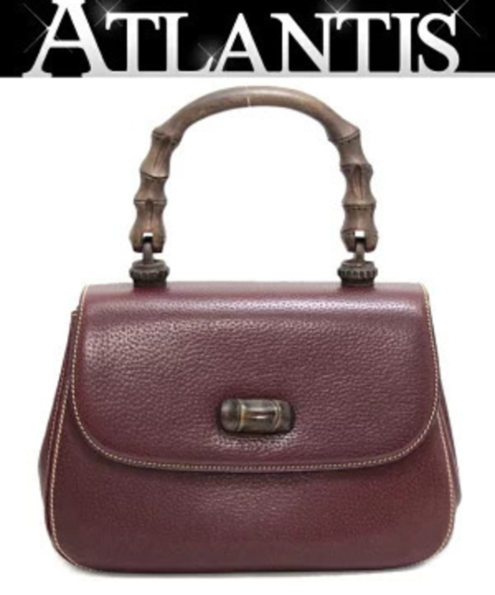 Gucci Bamboo Handbag Leather Bordeaux Purple Brown